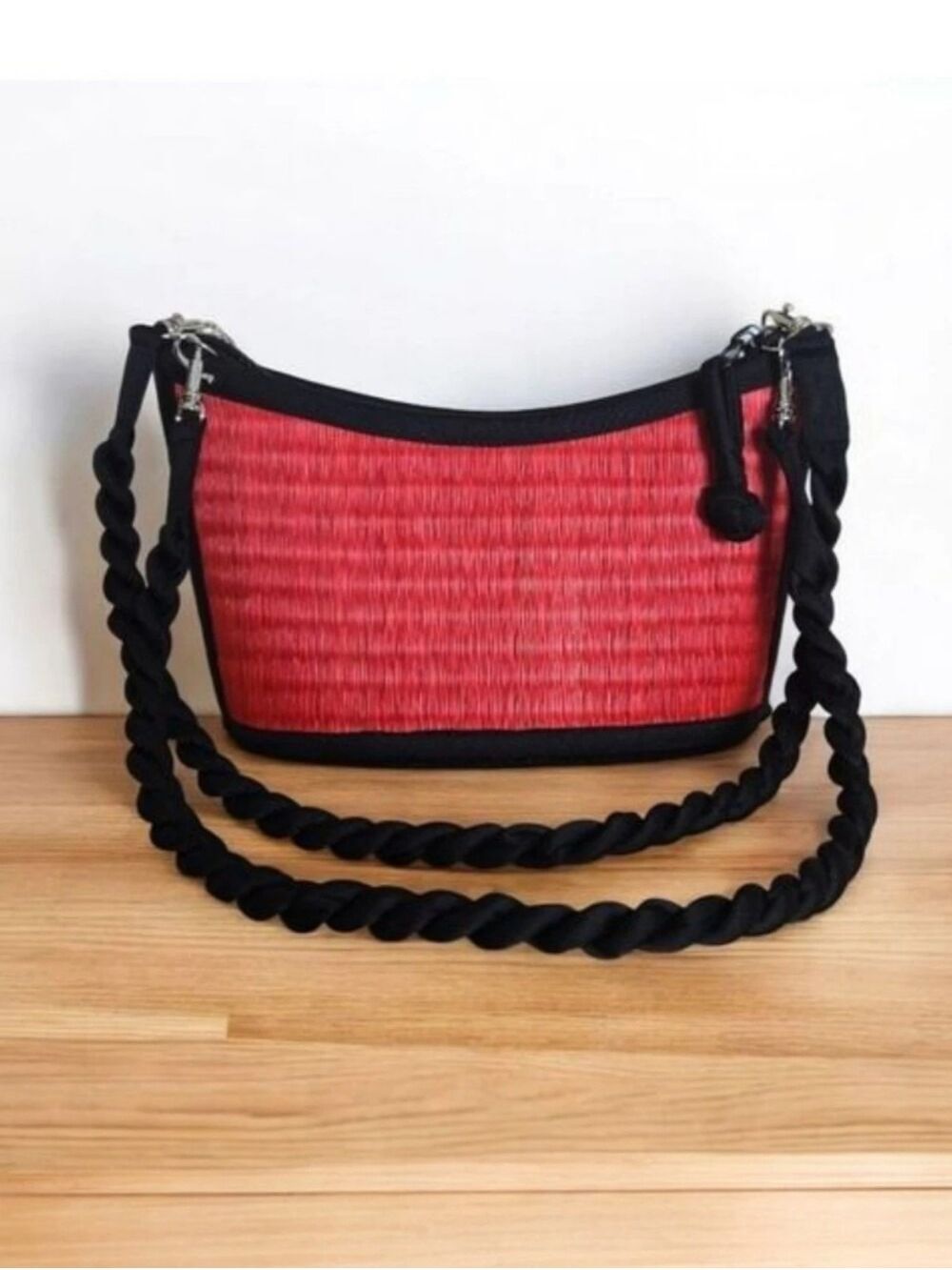 Baskets of Cambodia Kim Ang Collection Red/Black Tatami Bag